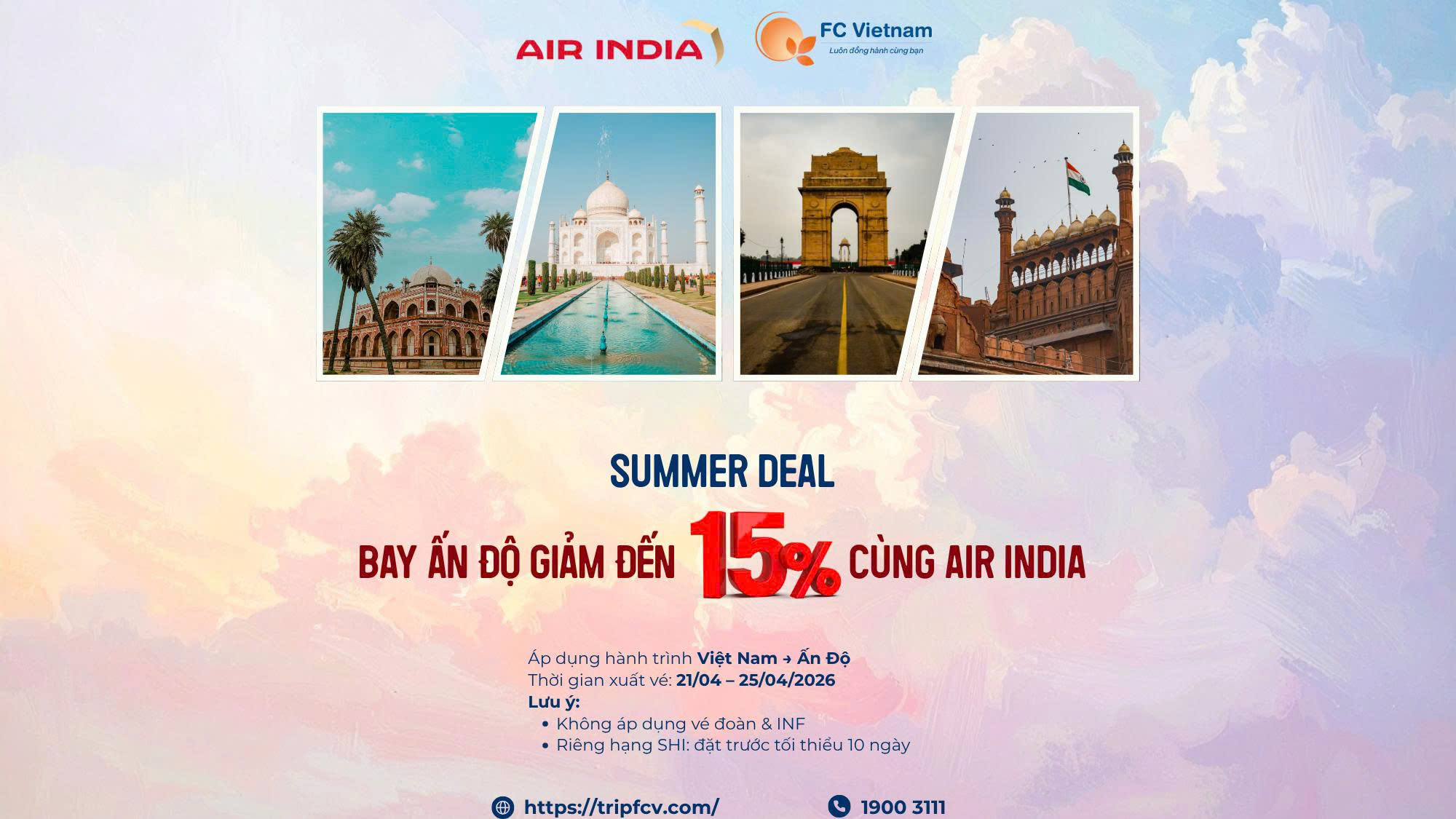 SUMMER DEAL | BAY ẤN ĐỘ GIẢM ĐẾN 15% CÙNG Air India
