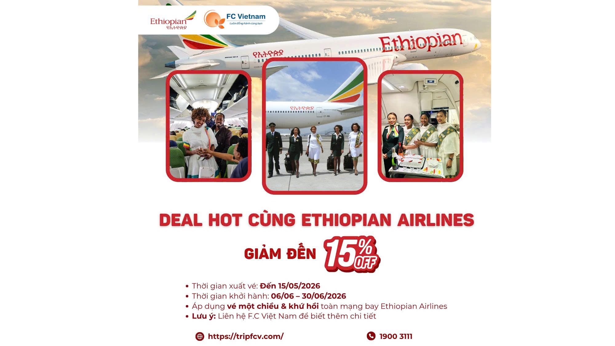 DEAL HOT CÙNG Ethiopian Airlines | GIẢM ĐẾN 15%