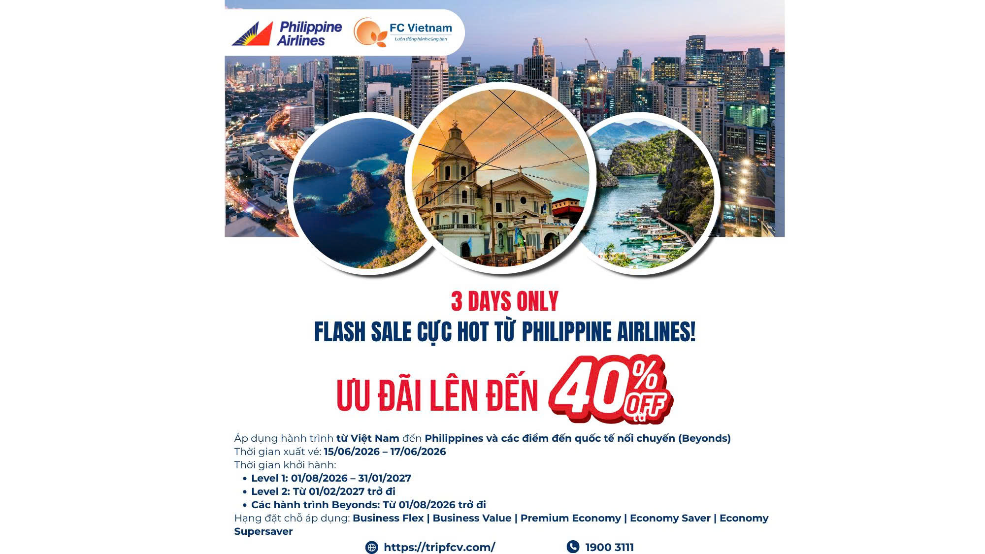 [FLASH SALE 3 NGÀY] ƯU ĐÃI ĐẾN 40% CÙNG PHILIPPINE AIRLINES