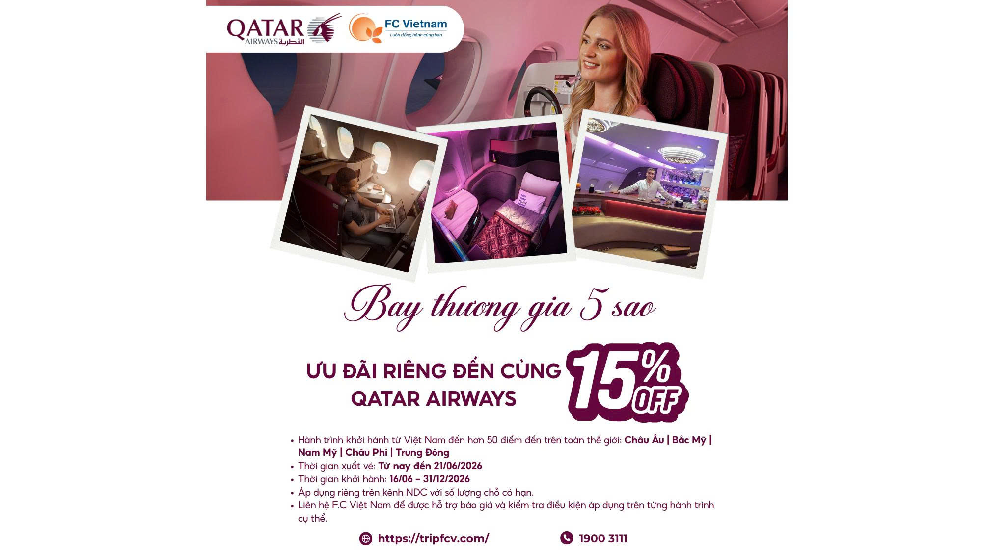 QATAR AIRWAYS BUSINESS CLASS – ƯU ĐÃI RIÊNG ĐẾN 15%