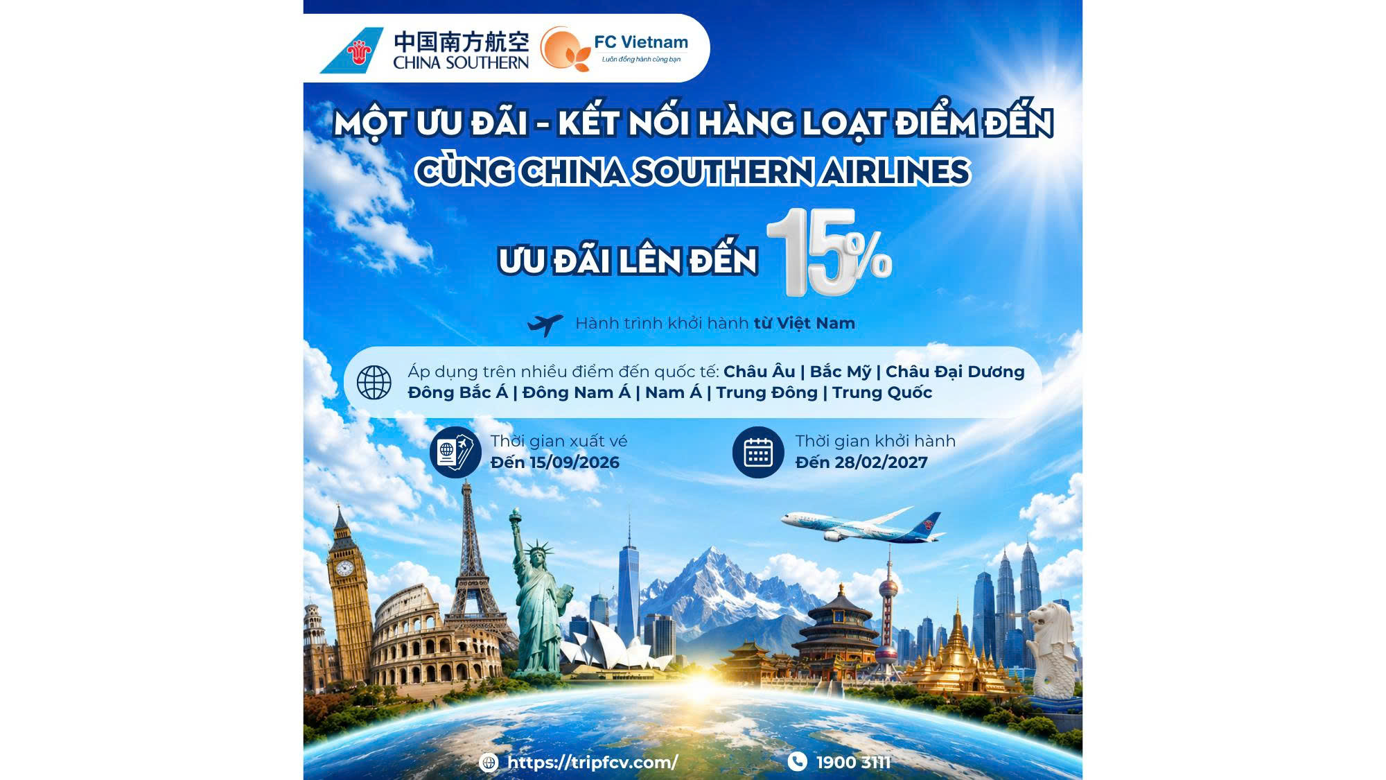 MỘT ƯU ĐÃI – KẾT NỐI HÀNG LOẠT ĐIỂM ĐẾN CÙNG CHINA SOUTHERN AIRLINES