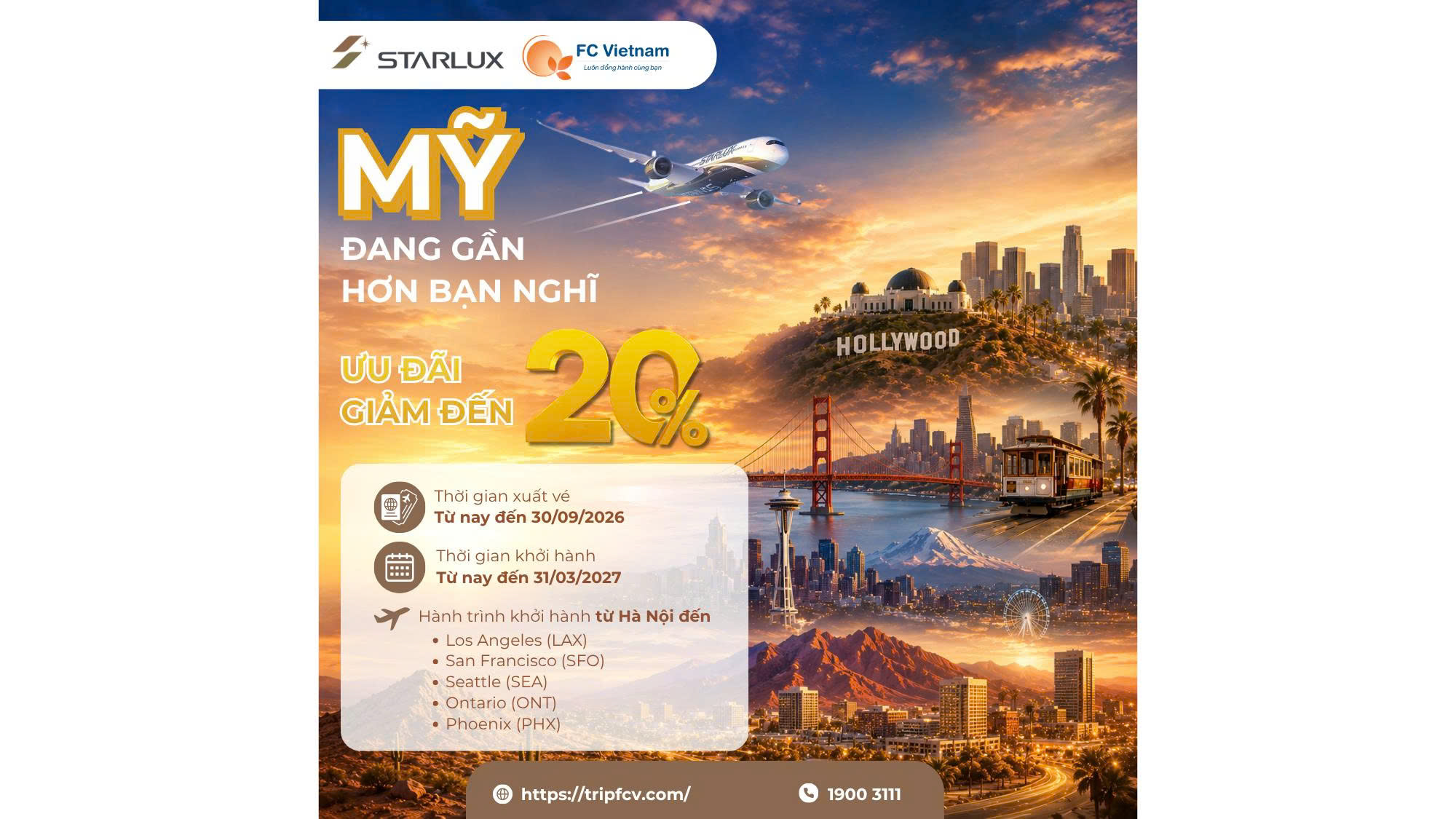 MỸ ĐANG GẦN HƠN BẠN NGHĨ – ƯU ĐÃI ĐẾN 20% CÙNG STARLUX AIRLINES