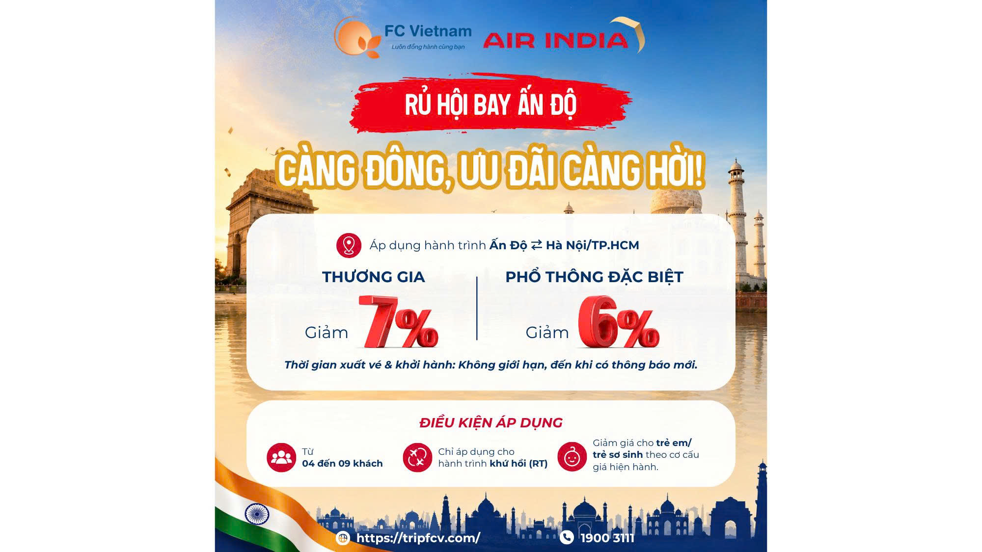 RỦ HỘI BAY ẤN ĐỘ – CÀNG ĐÔNG, ƯU ĐÃI CÀNG HỜI!