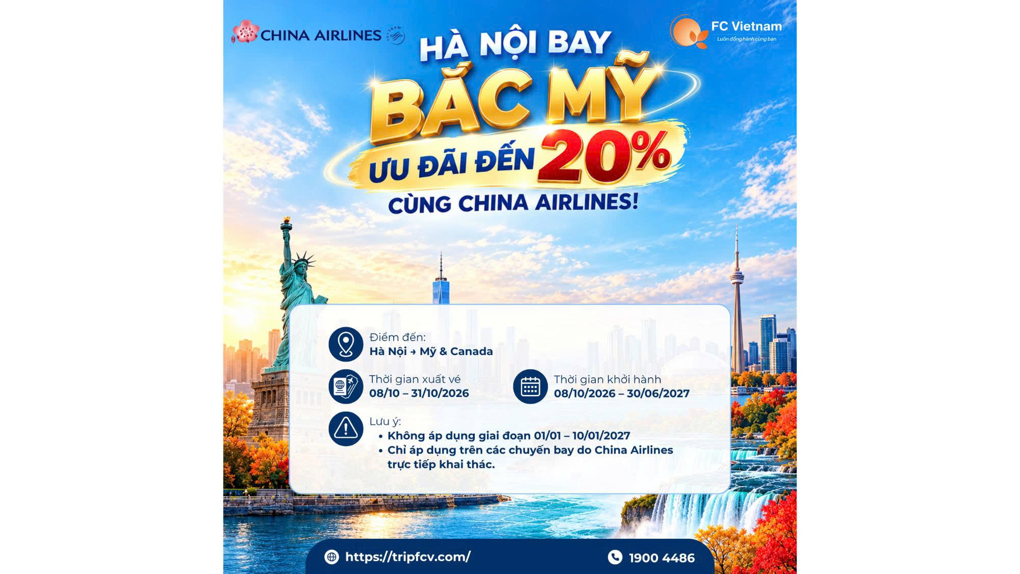 HÀ NỘI BAY BẮC MỸ | ƯU ĐÃI ĐẾN 20% CÙNG CHINA AIRLINES!