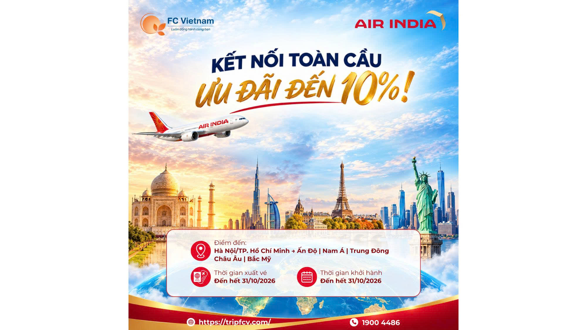AIR INDIA | KẾT NỐI TOÀN CẦU, ƯU ĐÃI ĐẾN 10%!