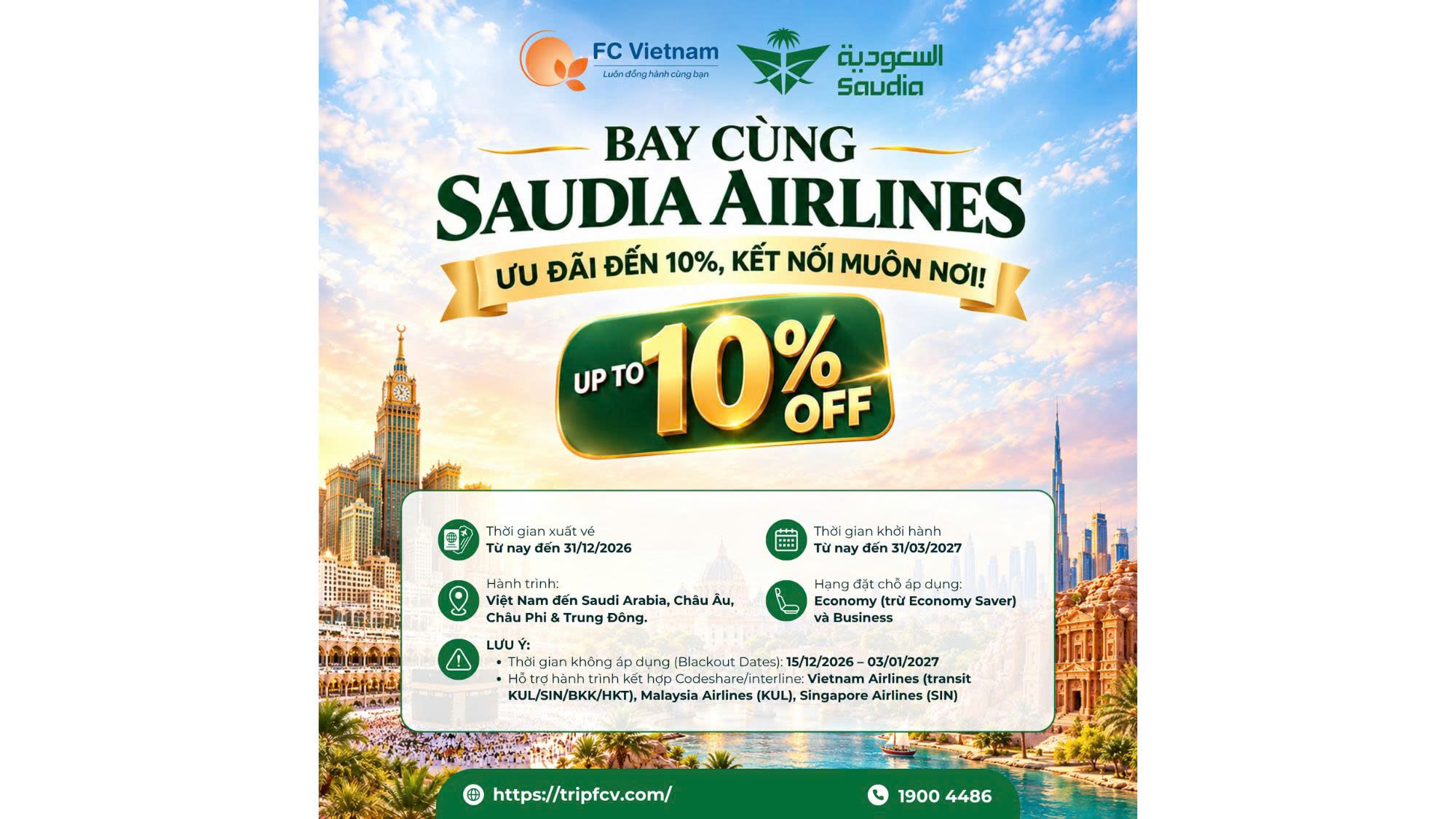 CÙNG SAUDIA AIRLINES | ƯU ĐÃI ĐẾN 10%, KẾT NỐI MUÔN NƠI!